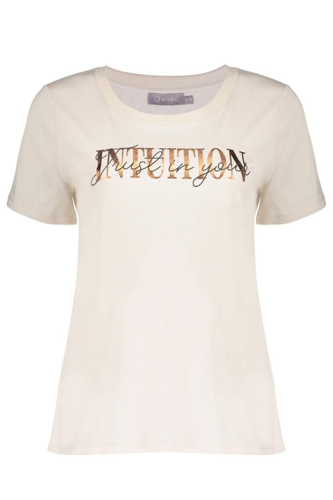 T SHIRT MET TEKST 52396 41 000720 SAND/BLACK